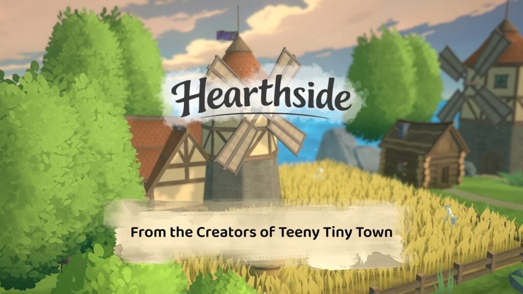 featured image for our news on Hearthside: A Teeny Tiny Game. It shows a 2D cosy image of a windmill in a village.