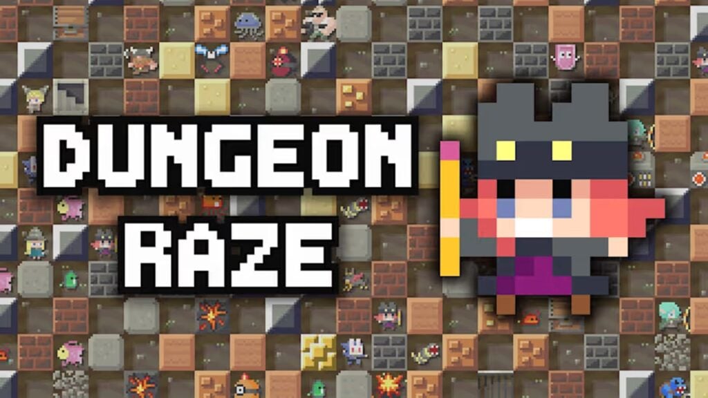 featured image for our news on Dungeon Raze mobile. It shows a heavily pixelated image with a character from the game.