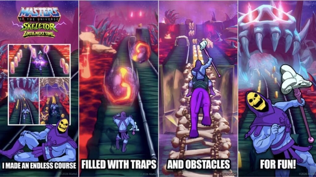featured image for our news on MOTU Skeletor: Until Next Time. It shows four screenshots from the game.
