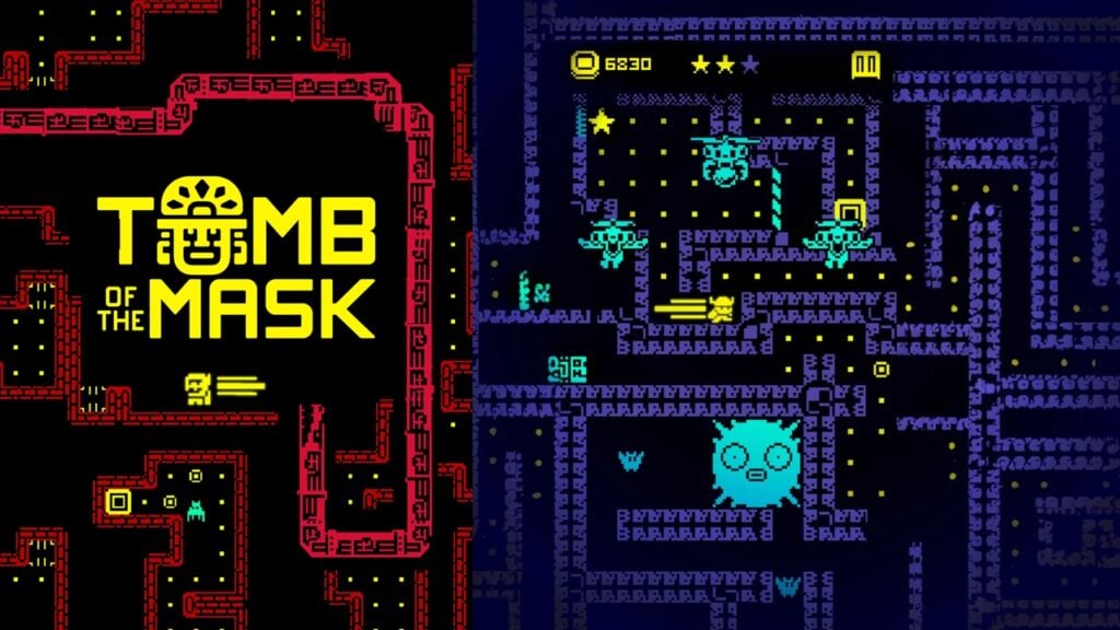 featured image for our news on Tomb of the Mask NETFLIX. It shows a Pacman-like interface with different vibrant mazes.