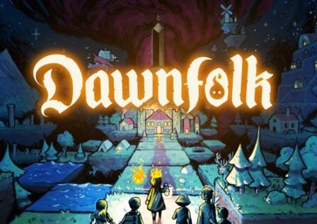 featured image for our news on TownsFolk x Dawnfolk. It shows a brightly lit castle. A few people are walking towards it.