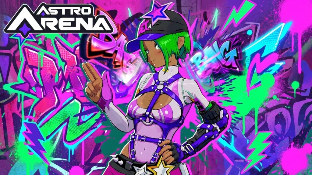 featured image for our news on Astro Arena. It shows a neon-punk image with a girl. There's graffiti all over.