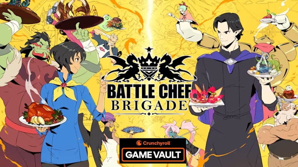 featured image for our news on Battle Chef Brigade. It shows the protagonists from the game holding different dishes facing each other.