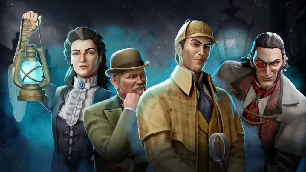 featured image for our news on Cluedo The Sherlock Suspect Pack. It shows the four featured characters: • Sherlock Holmes • Professor Moriarty • Dr Watson • Irene Adler