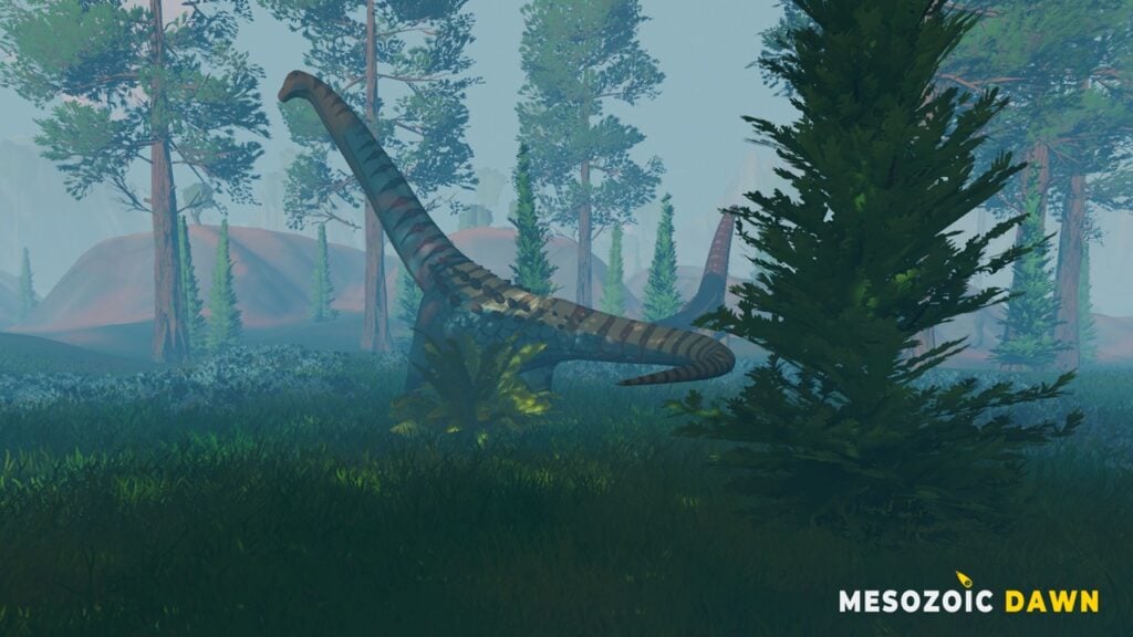 featured image for our news on Mesozoic Dawn. It shows a Brachiosaurus from the Mesozoic era.