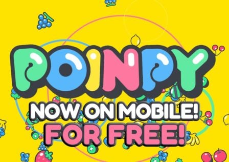 featured image for our news on Poinpy. It shows the colourful logo of Poinpy and says it's now on mobile against a yellow background.