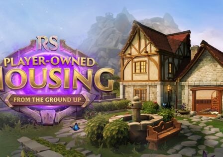 featured image for our news on RuneScape Housing update. It shows a big house with a fountain in the front.