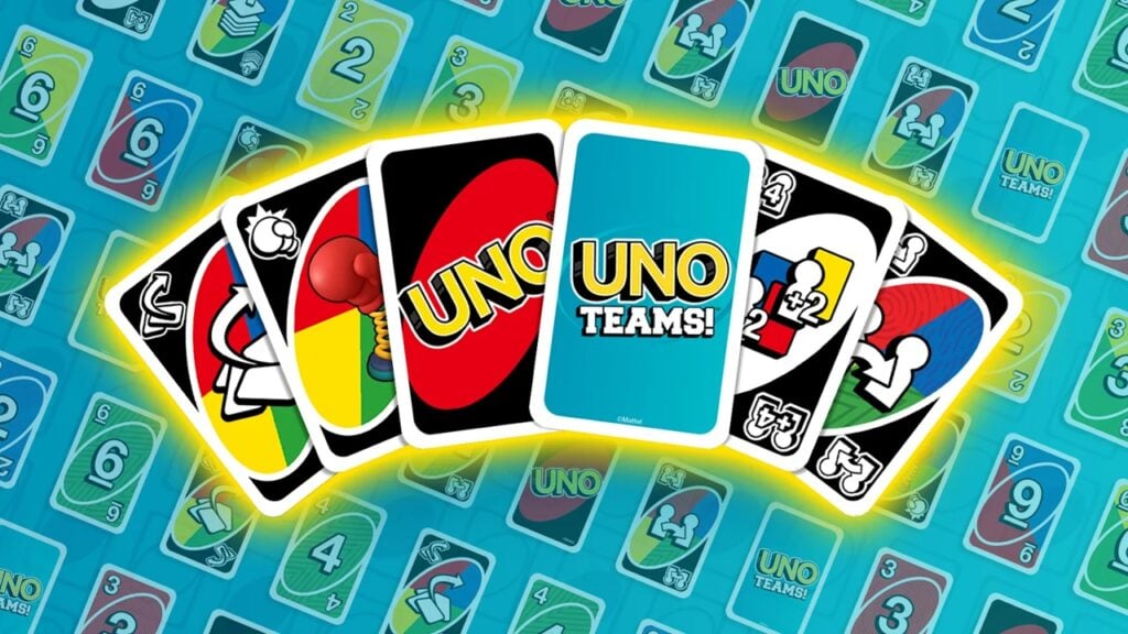 featured image for our news on UNO Teams. It shows multiple UNO cards, with the one in the middle saying UNO Teams.
